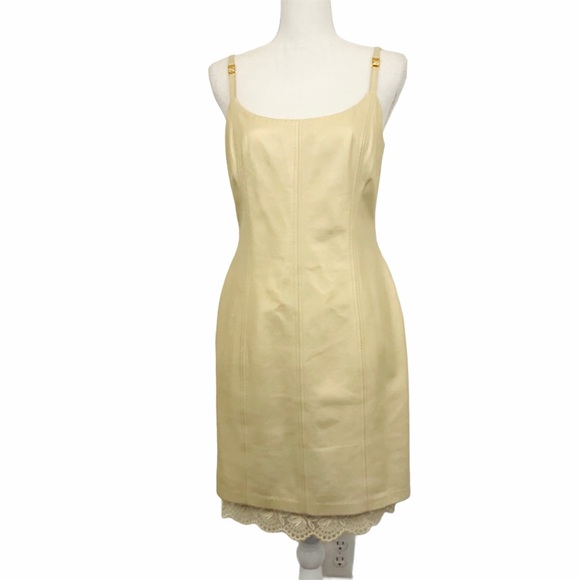 Escada Dresses & Skirts - Escada 100% Lamb Leather Dress Lace Trim Size 38